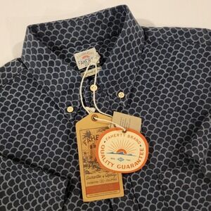 Faherty Stretch Playa Shirt Men's Large Short Sleeve Midnight Fish Scale Blue